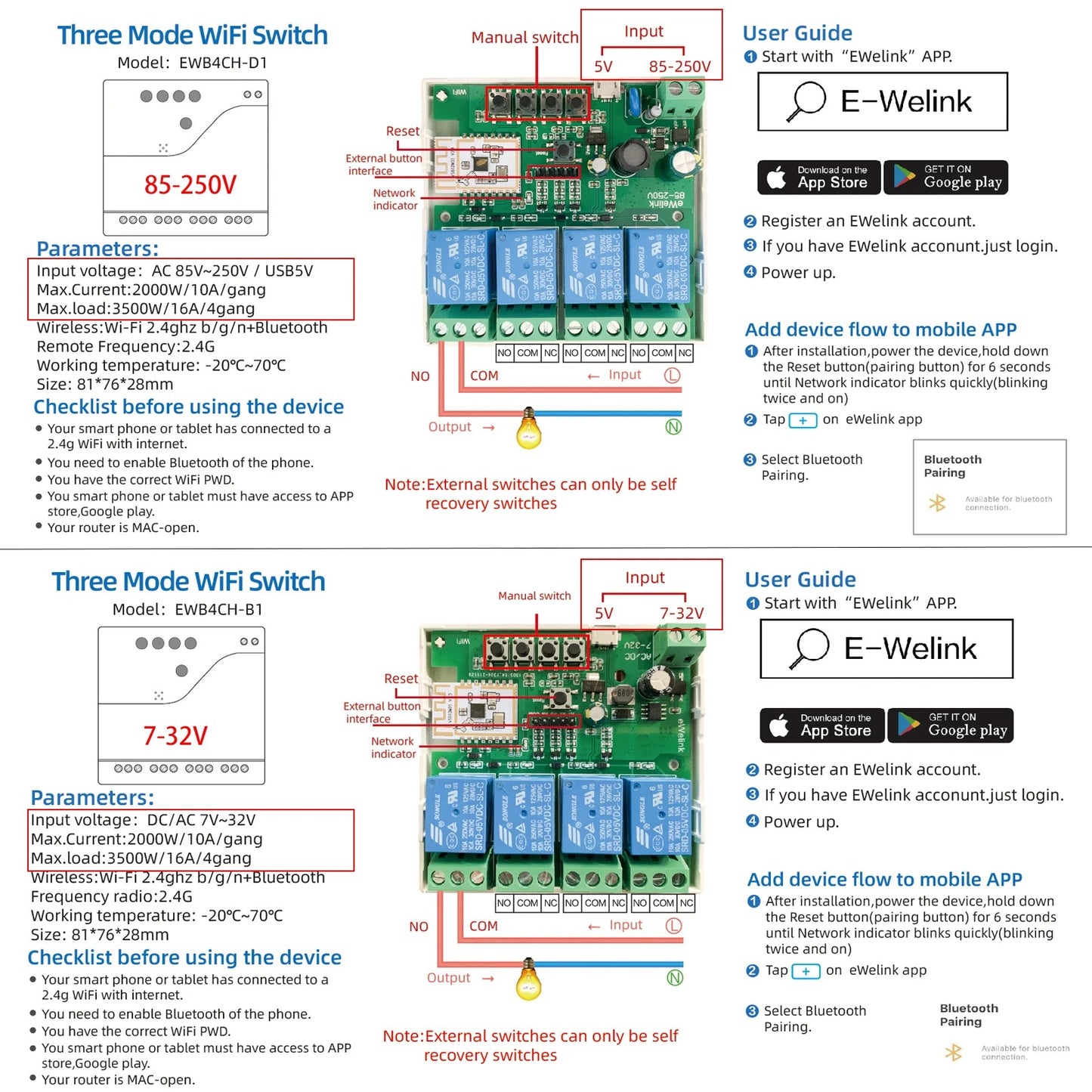 Mumubiz WiFi Smart 85-250V Relay, 1/2/4 Channel Remote Control Home Smart DIYSwitch ,eWelink APP