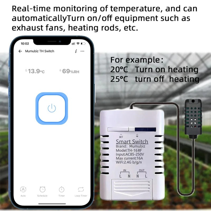 Mumubiz Smart WiFI Switch Temperature Humidity Monitoring 16A 3000W Switch with TH Sensor,eWelink APP