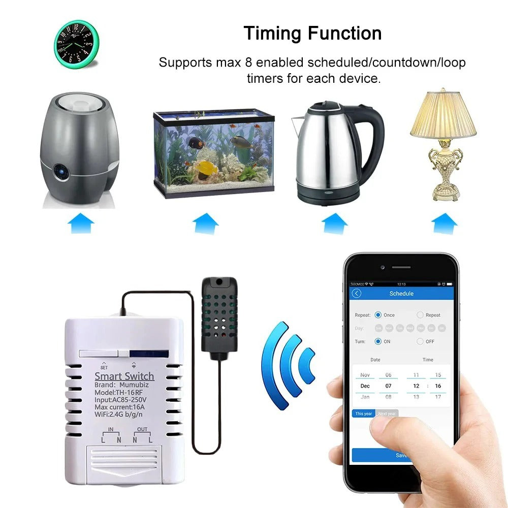 Mumubiz Smart WiFI Switch Temperature Humidity Monitoring 16A 3000W Switch with TH Sensor,eWelink APP
