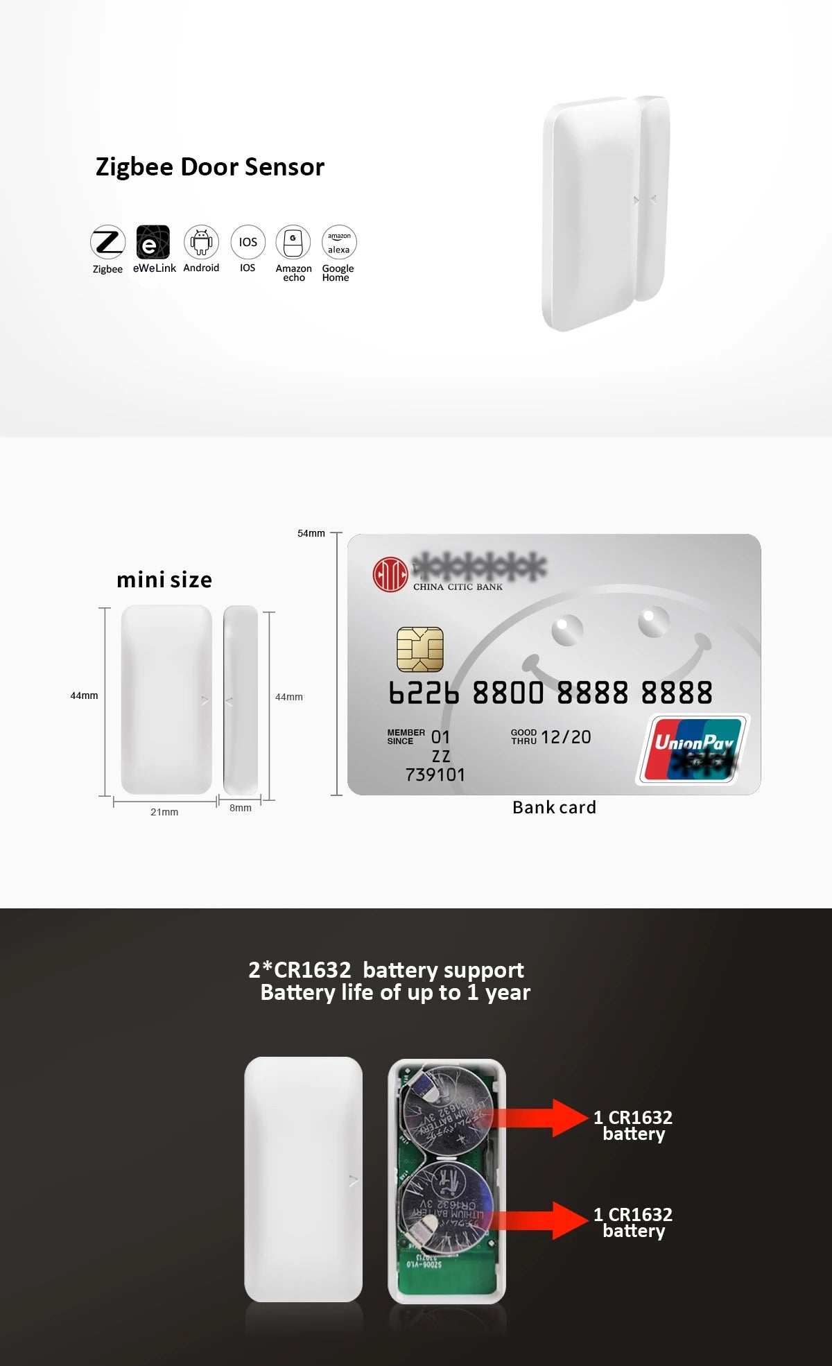 Zigbee3.0 Door Window Alarm Sensor eWelink APP Remote Control Smart Home Security