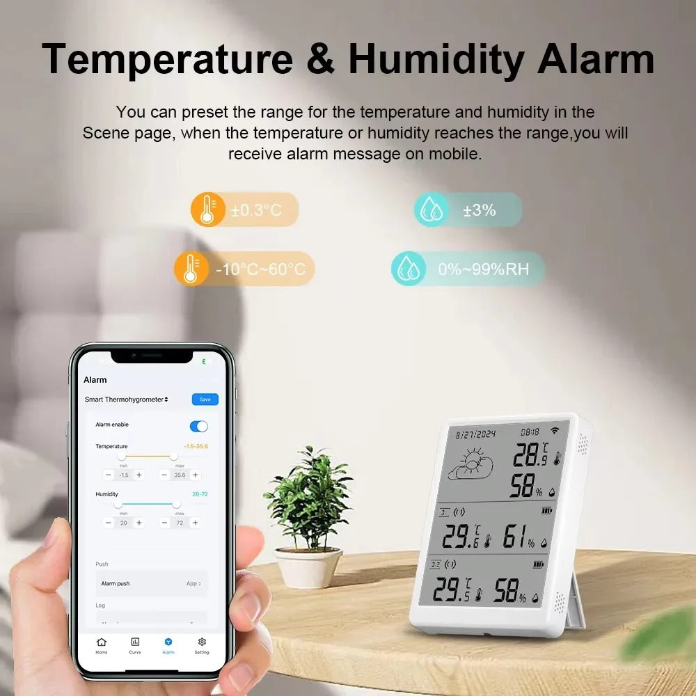 Tuya LCD Screen WIFI Weather Station Wireless Digital Indoor/Outdoor Forecast with 2 Sensors Hygrometer Humidity Temperature