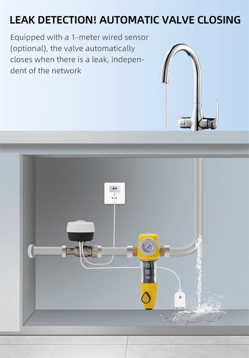 Tuya Smart WiFi Water & Gas Valve DN15/20/25, Alexa & Google Home Compatible, APP Control, Auto Shut Off, Leak Protection, Timer