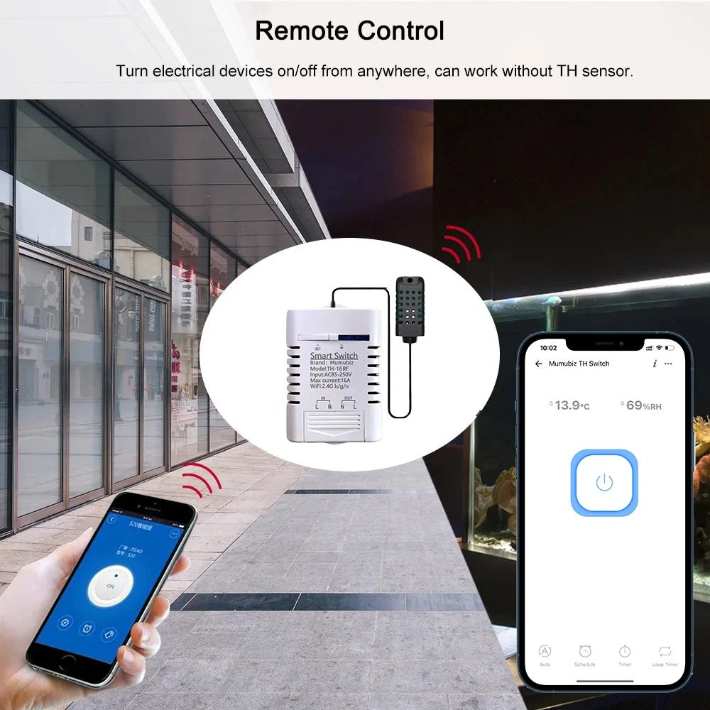 Mumubiz Smart WiFI Switch Temperature Humidity Monitoring 16A 3000W Switch with TH Sensor,eWelink APP