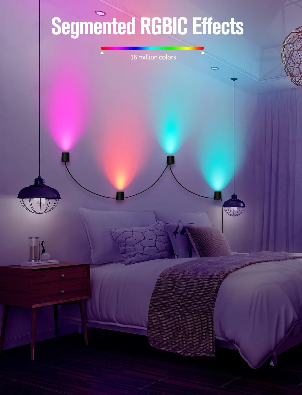 Tuya Smart RGBIC Wall Sconces WiFi Music Wall Ambient Lihgt for Stair APP Wireless Control Compatible with Alexa