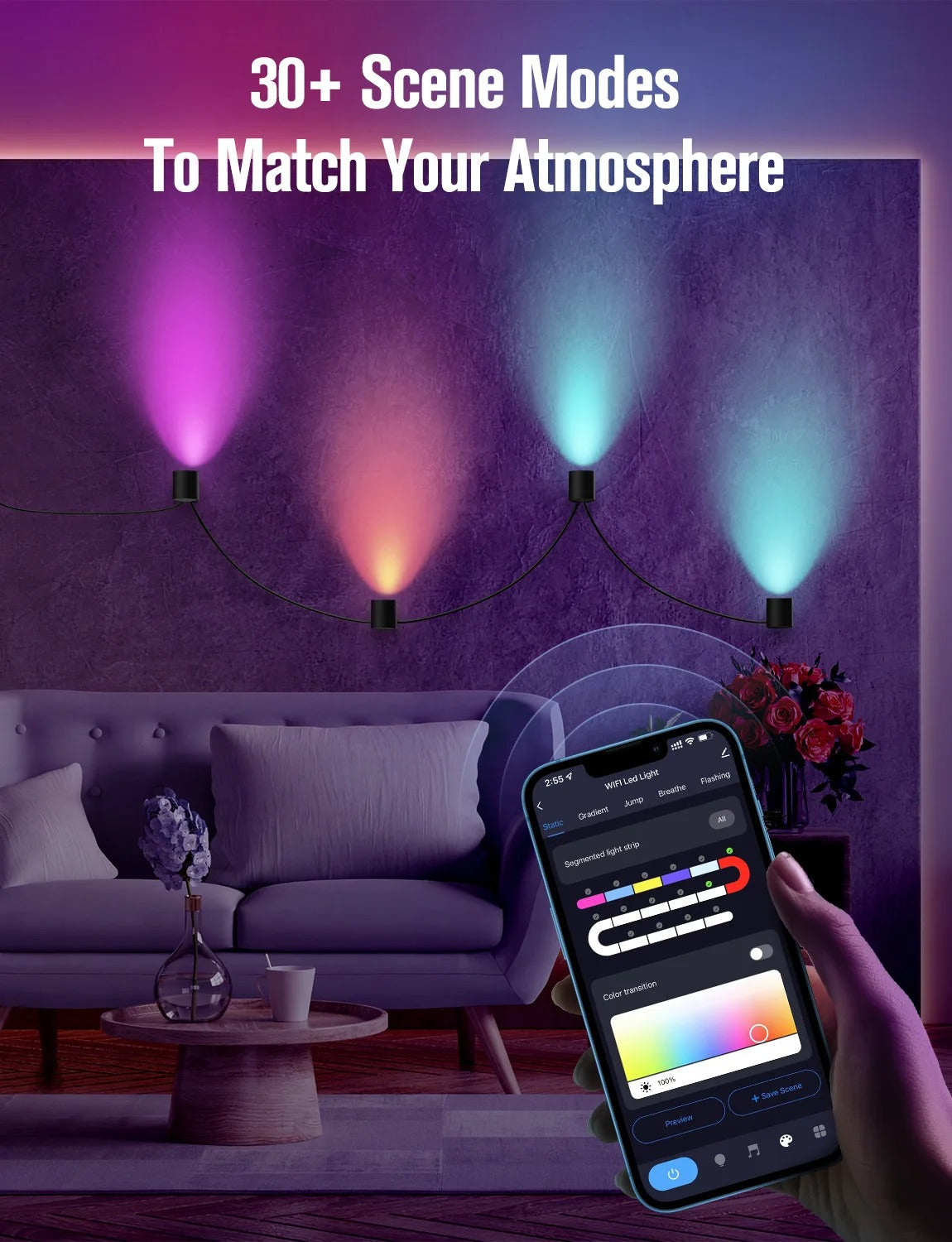 Tuya Smart RGBIC Wall Sconces WiFi Music Wall Ambient Lihgt for Stair APP Wireless Control Compatible with Alexa