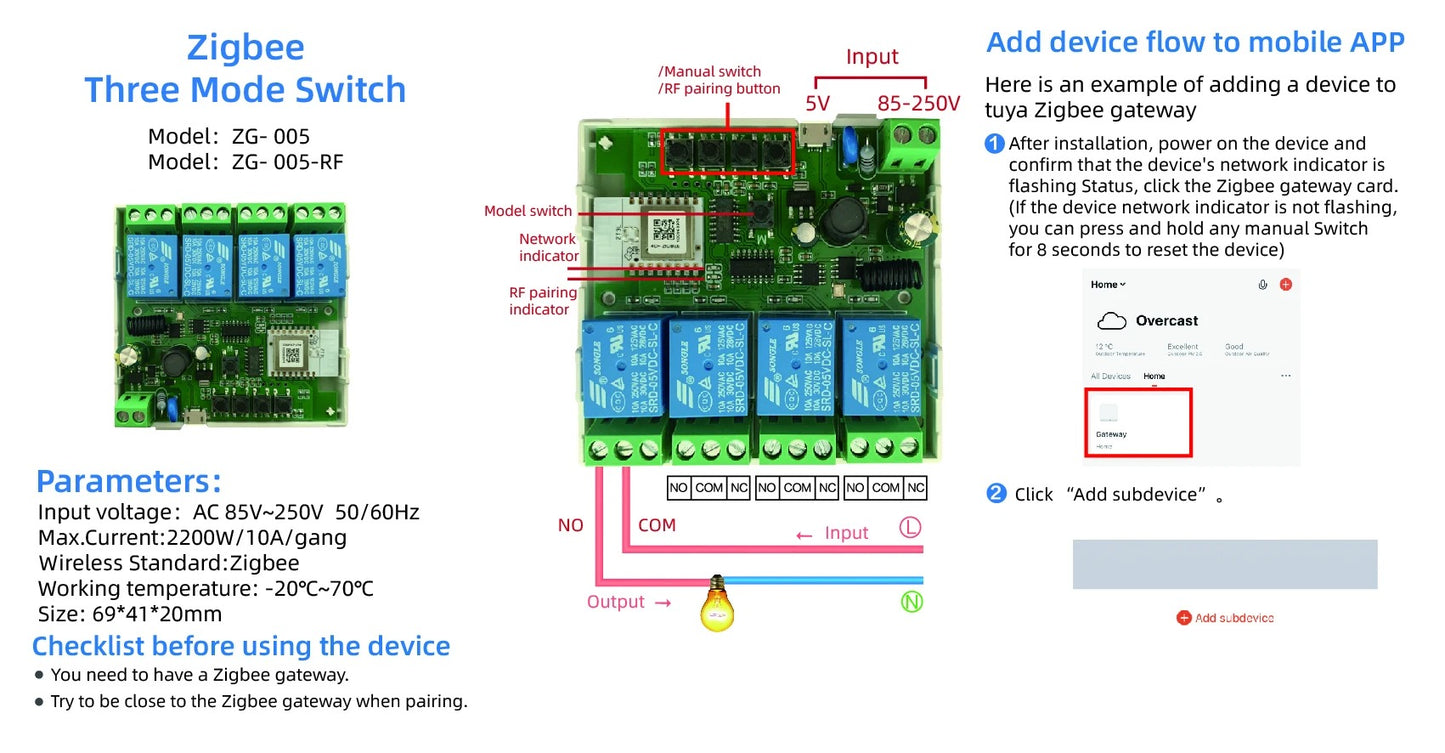 Mumubiz Smart Inching Zigbee3.0 220V Switch 1/2/4 Channel With Ding Rail Housing ,Tuya Smart Life APP,DIY Smart Switch Relay