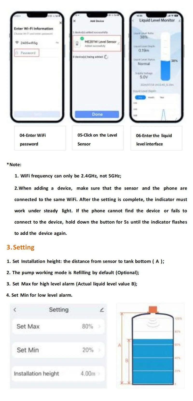 Tuya Smart WiFi Ultrasonic Liquid Level Water Real-time Tank Monitor Sensor APP Wireless Monitor Water Level Alarm