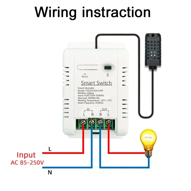 Mumubiz Tuya Zigbee Switch With Temperature Humidity Sensor ,Smart 16A 3000W Thermostat TH16 Data Monitoring
