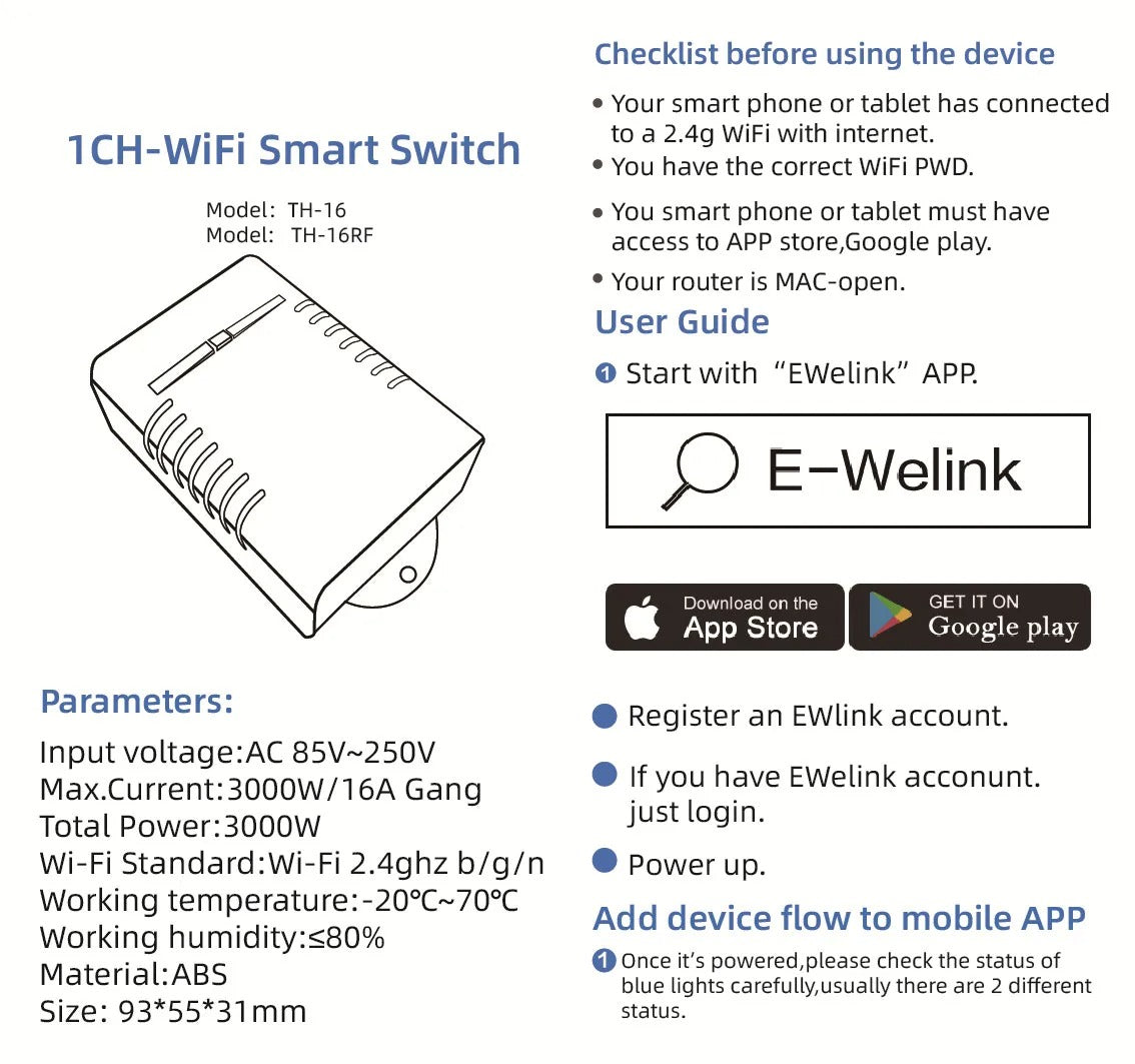 Mumubiz Smart WiFI Switch Temperature Humidity Monitoring 16A 3000W Switch with TH Sensor,eWelink APP