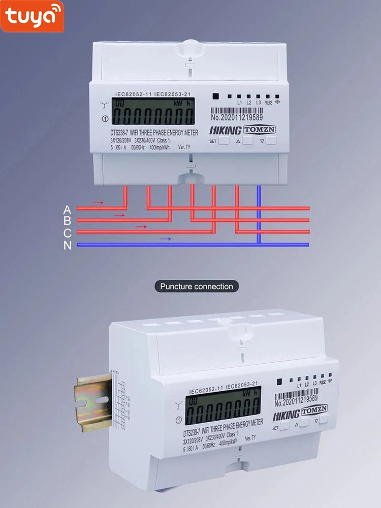 Tuya Three-phase 80A Electricity Meter with LCD display, Smart life application ,Energy Consumption and Remote Switch on/off