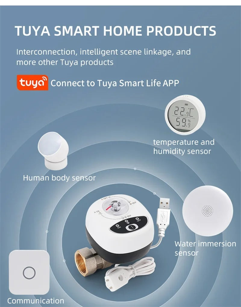 Tuya Smart WiFi Water & Gas Valve DN15/20/25, Alexa & Google Home Compatible, APP Control, Auto Shut Off, Leak Protection, Timer
