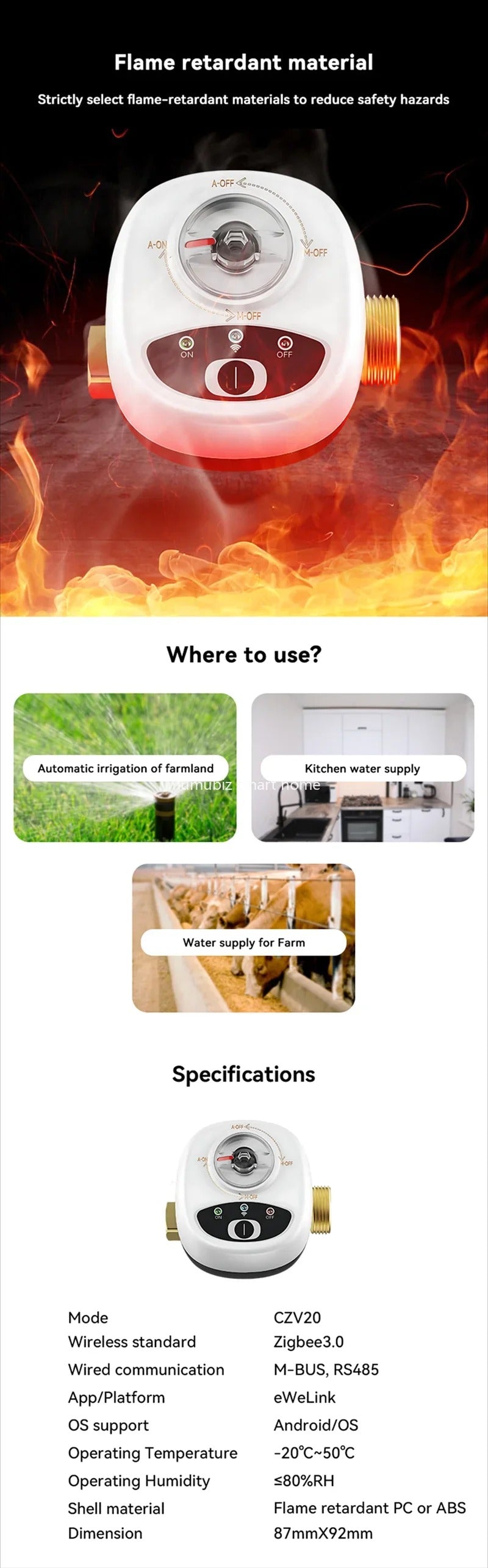 Mumubiz Zigbee Smart Valve Controller DN15/DN20/DN25 Ball Valve APP Remote Control IP65 Waterproof Water Valve Works with Alexa