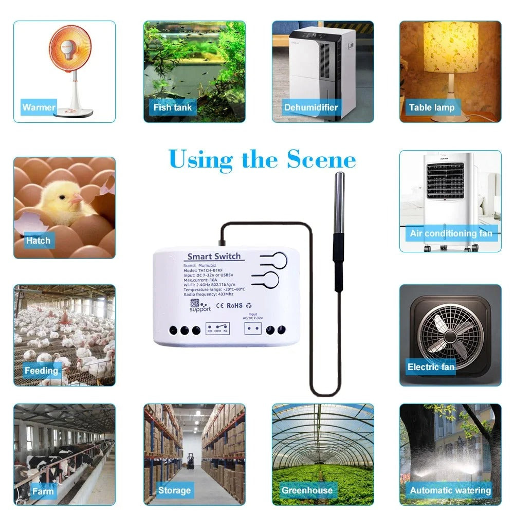 Mumubiz WiFi Temperature Humidity Switch 7-32V Passive Dry Contact Relay , eWelink APP
