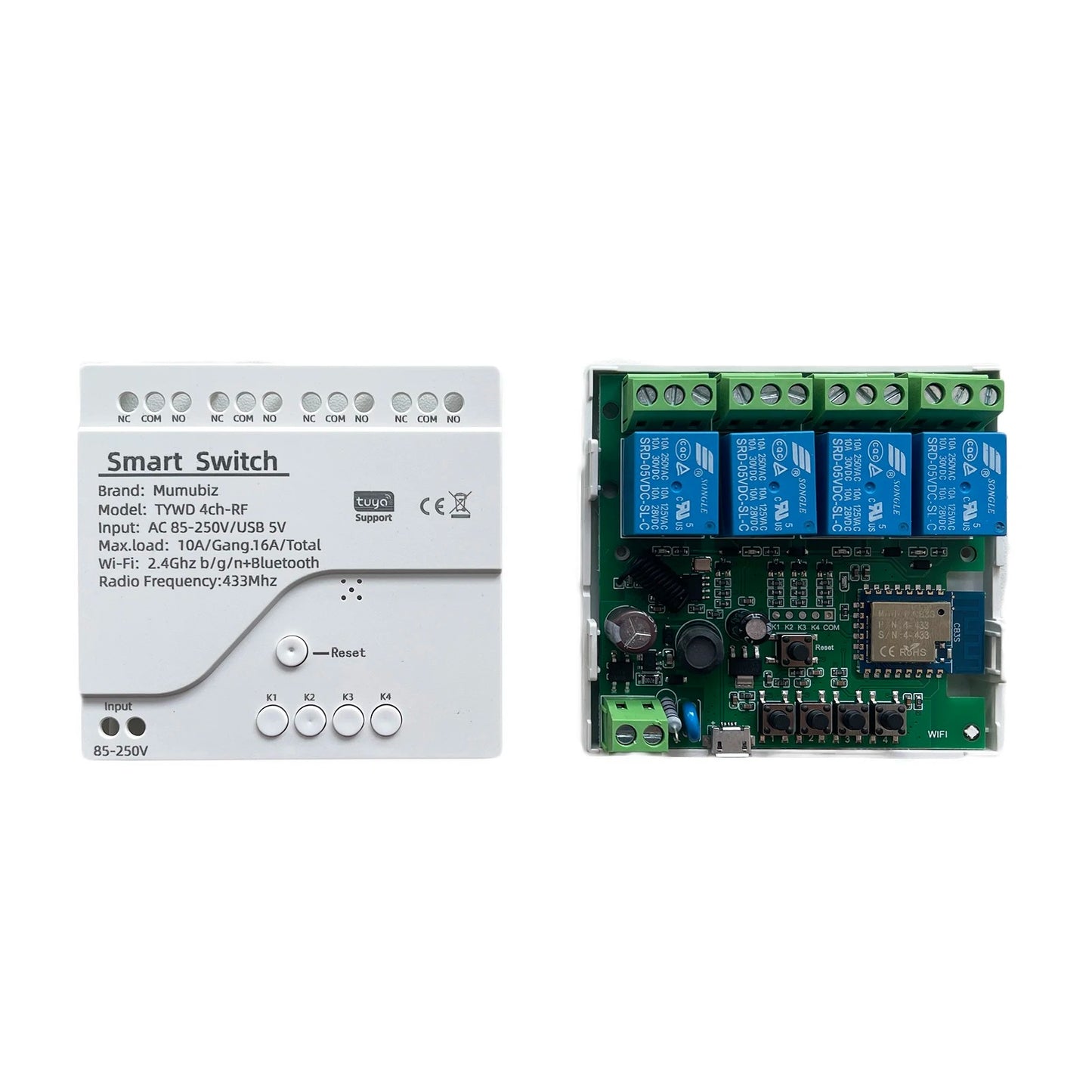 Mumubiz WiFi Smart Switch 250V 1/2/4 Channel Tuya Smart Life APP ,Home Circuit Automation DIY