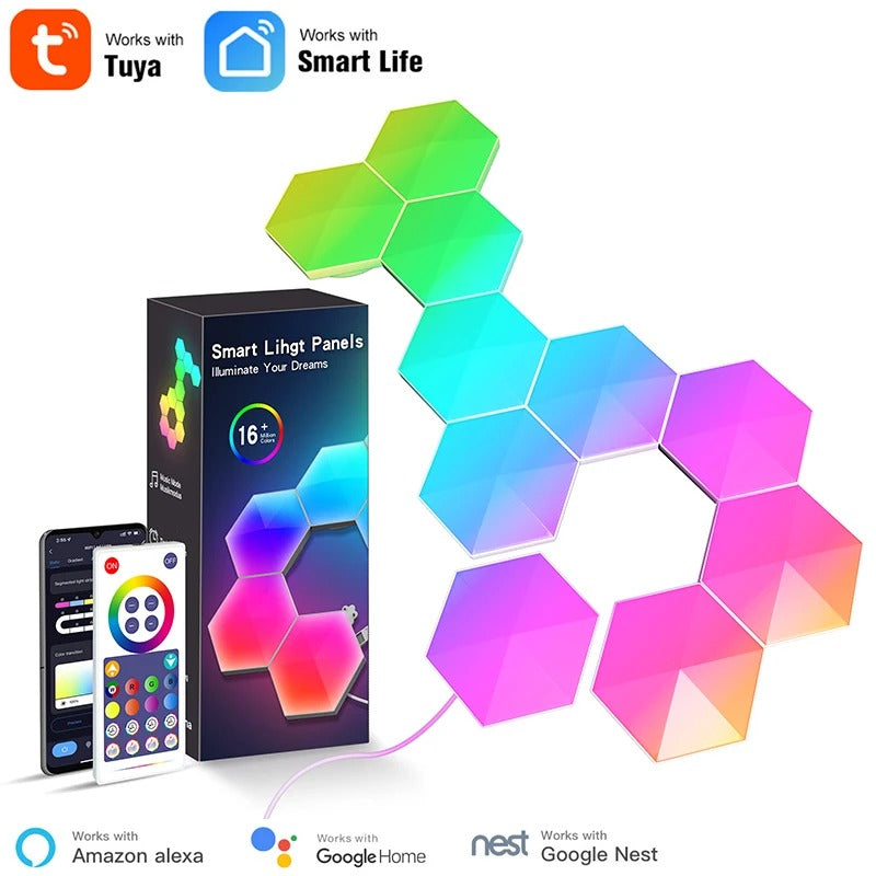 Tuya Smart RGB LED Wall Light Panels Rhythm Sync Work with Alexa, APP IR Remoter Control Smart Lighting