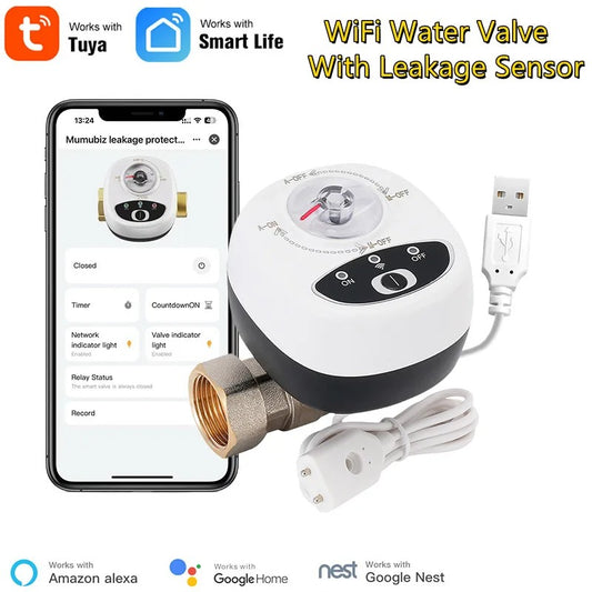 Tuya Smart WiFi Water & Gas Valve DN15/20/25, Alexa & Google Home Compatible, APP Control, Auto Shut Off, Leak Protection, Timer