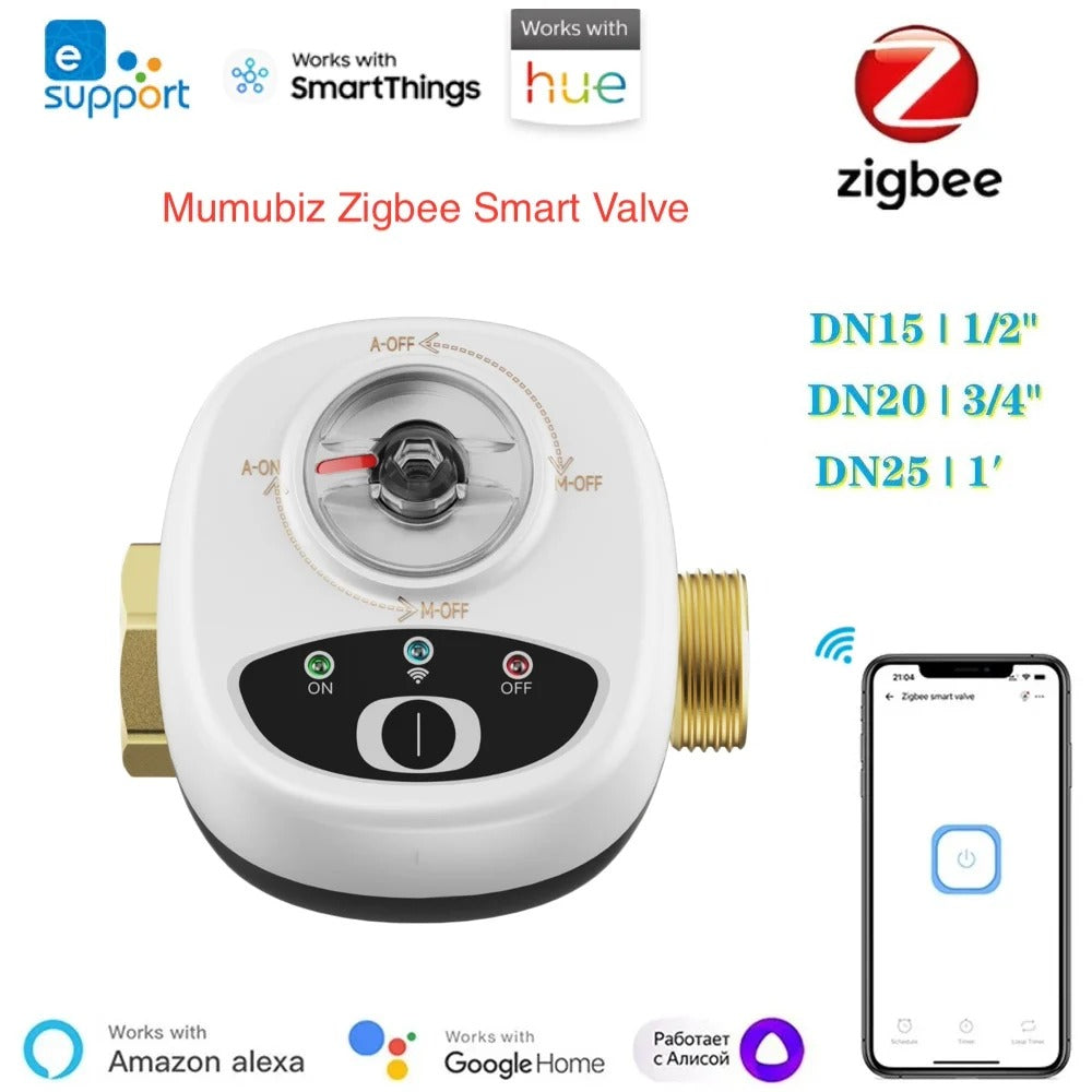 Mumubiz Zigbee Smart Valve Controller DN15/DN20/DN25 Ball Valve APP Remote Control IP65 Waterproof Water Valve Works with Alexa