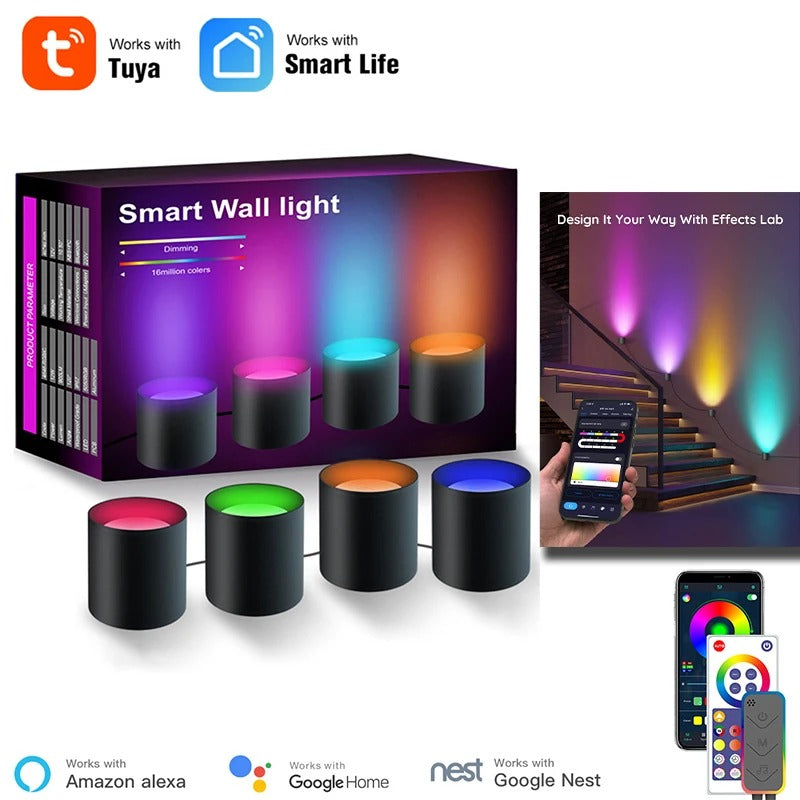 Tuya Smart RGBIC Wall Sconces WiFi Music Wall Ambient Lihgt for Stair APP Wireless Control Compatible with Alexa