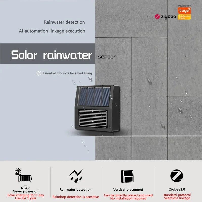 Tuya Zigbee Solar Rain Sensor Wireless App Control Real-Time Rain Detection for Garden Automation