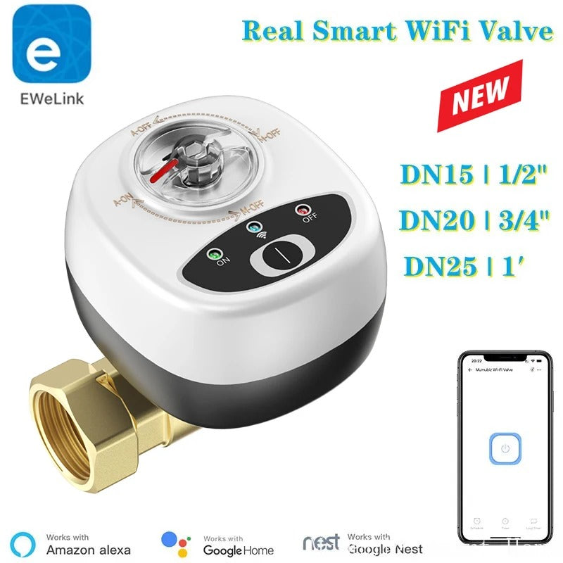 Mumubiz Smart WiFi Valve DN15 /DN20 /DN25 Smart Water / Gas Shutoff Automated Ball Valve eWelink APP Wireless Control Alexa Compatible