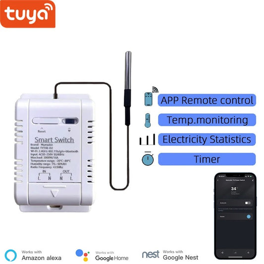 Mumubiz Tuya Smart Life WiFi Temperature Switches 16A Smart Thermostat Real-time Energy Comsuptiom Monitoring with RF433