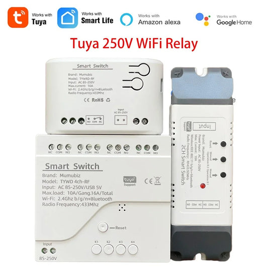 Mumubiz WiFi Smart Switch 250V 1/2/4 Channel Tuya Smart Life APP ,Home Circuit Automation DIY