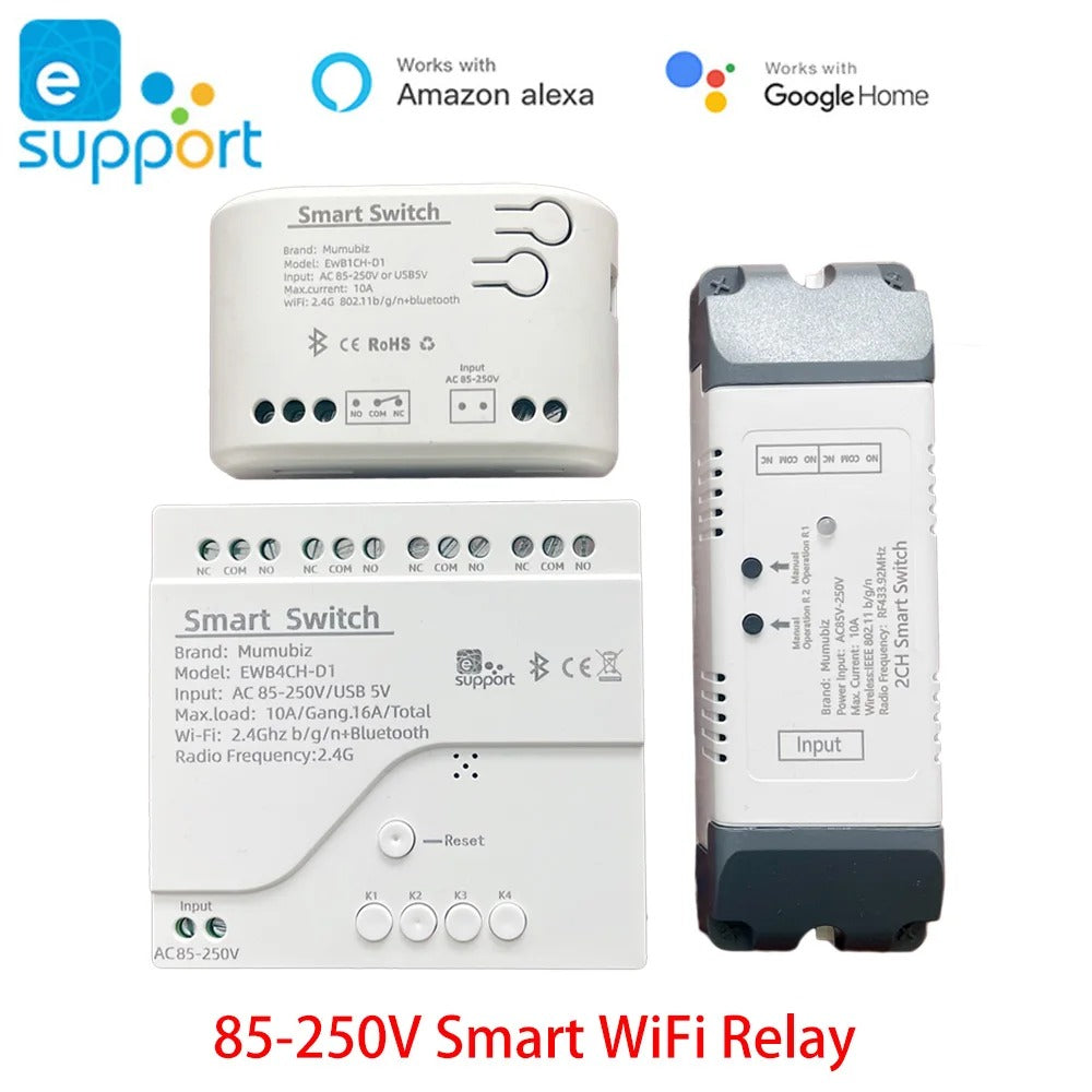 Mumubiz WiFi Smart 85-250V Relay, 1/2/4 Channel Remote Control Home Smart DIYSwitch ,eWelink APP