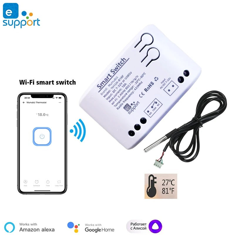 Mumubiz WiFi Temperature Humidity Switch 7-32V Passive Dry Contact Relay , eWelink APP