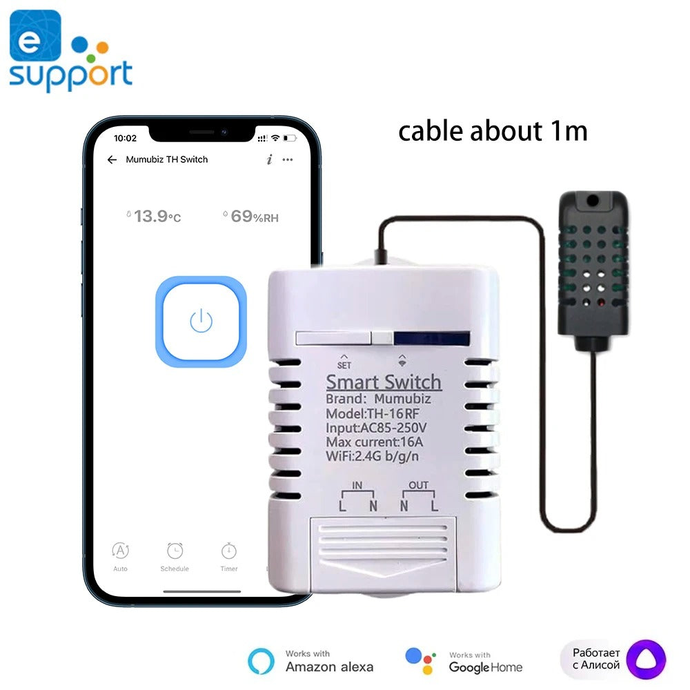Mumubiz Smart WiFI Switch Temperature Humidity Monitoring 16A 3000W Switch with TH Sensor,eWelink APP