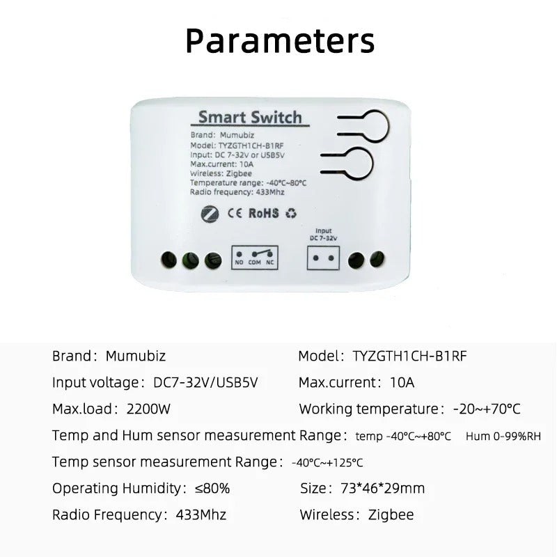 Mumubiz Zigbee 1 Gang Smart Switch with Temperature Humidity Sensor, Tuya Smart Life APP ,Passive Dry Contact Relay