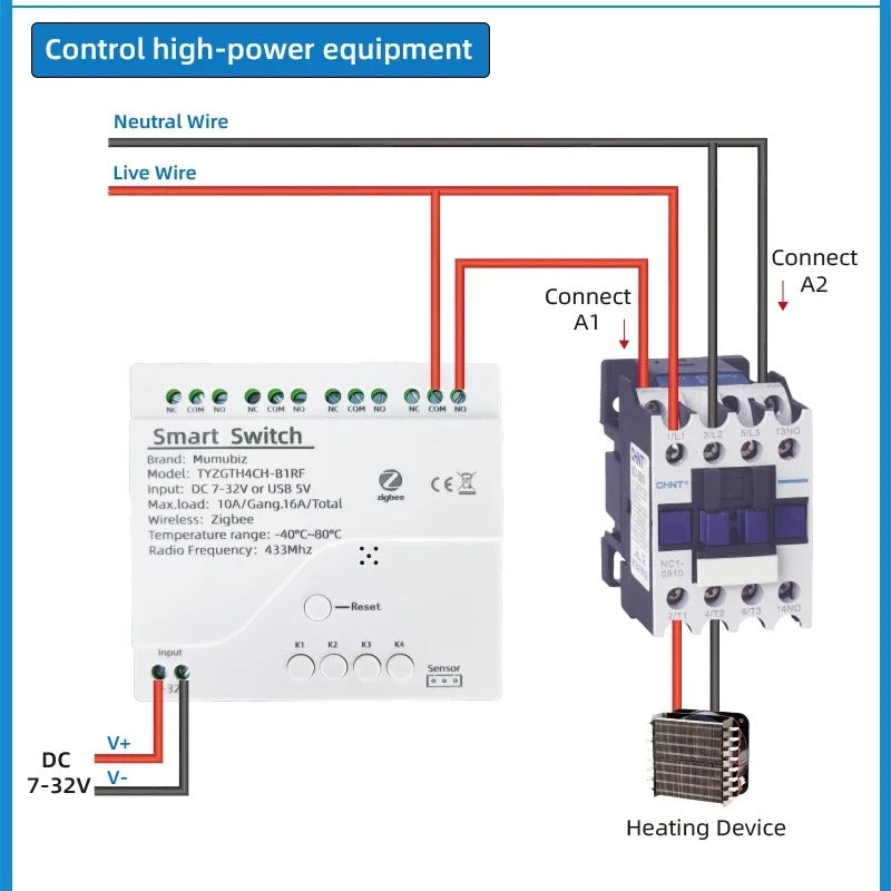 Mumubiz Tuya Zigbee 4 Gang Smart Switch with Temperature or Humidity Sensor Passive Dry Contact 32V 250V Switch Relay