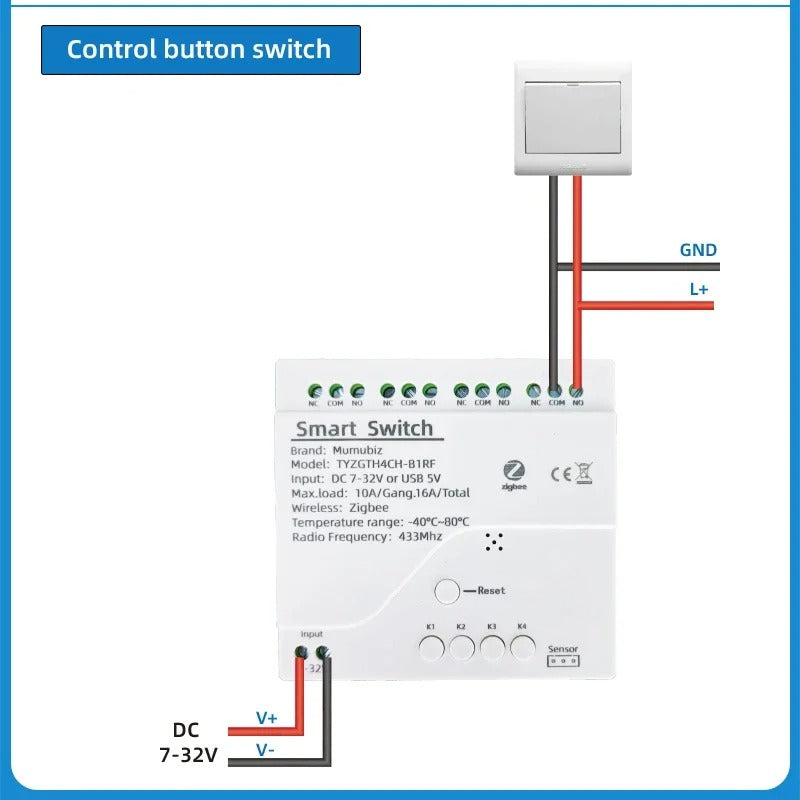 Mumubiz Tuya Zigbee 4 Gang Smart Switch with Temperature or Humidity Sensor Passive Dry Contact 32V 250V Switch Relay