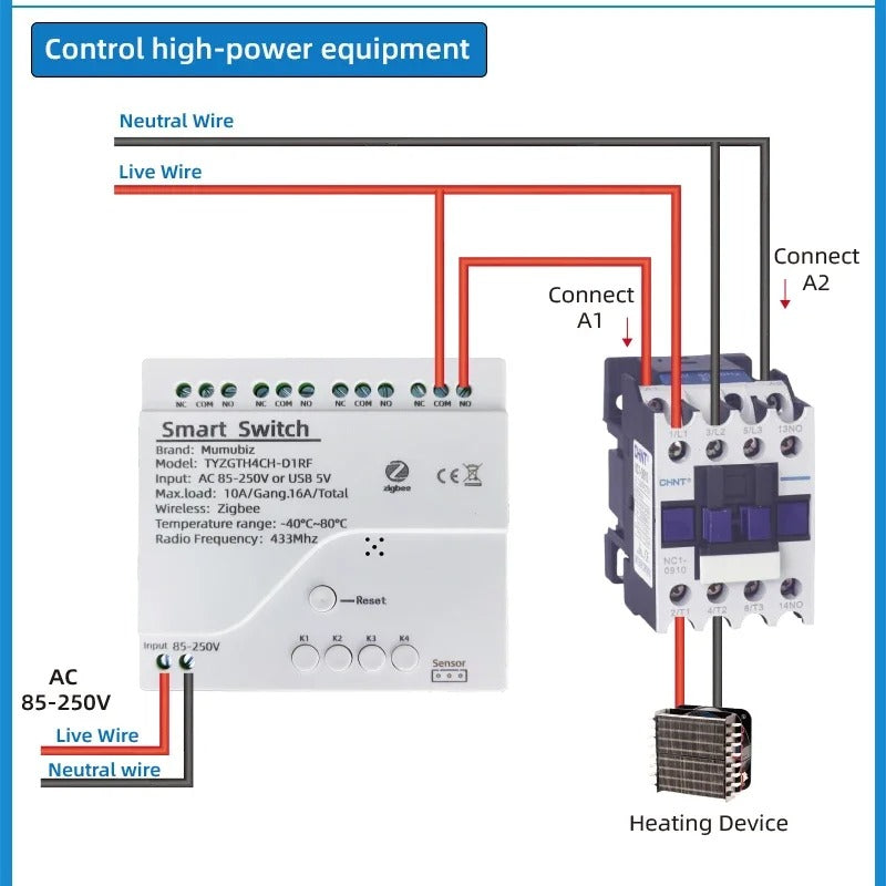 Mumubiz Tuya Zigbee 4 Gang Smart Switch with Temperature or Humidity Sensor Passive Dry Contact 32V 250V Switch Relay