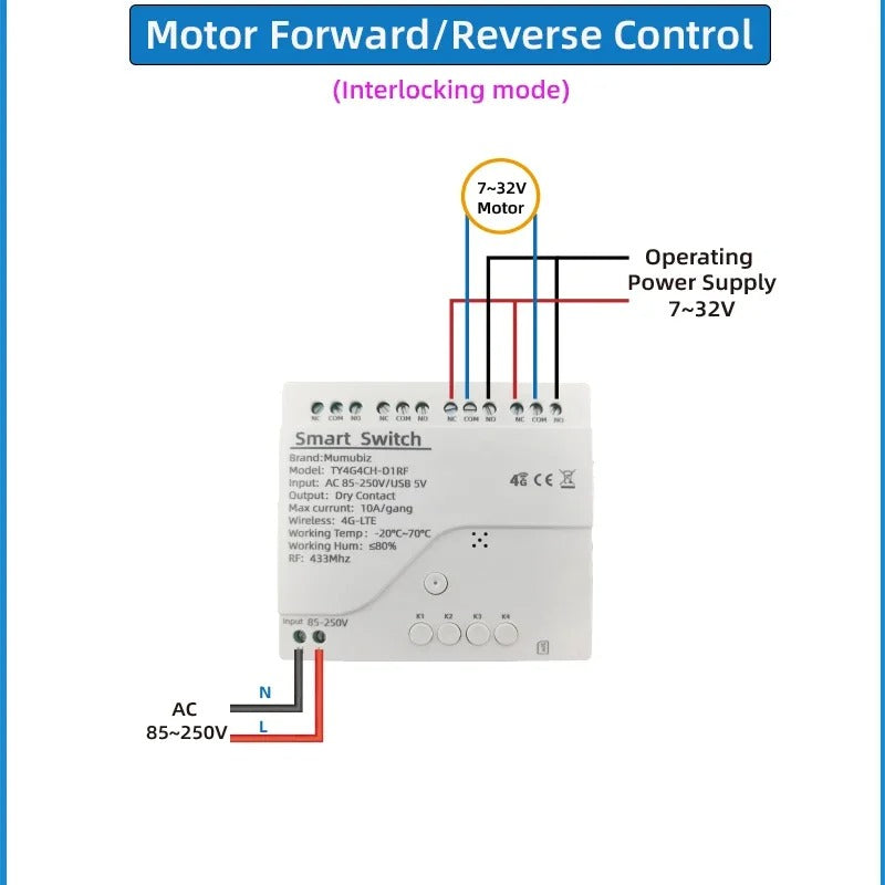 Mumubiz Smart 4G LTE Relay with RF 433Mhz Smart GSM Switch , Tuya Smart Life APP Wireless Control Work With Alexa Alice Google Assistant