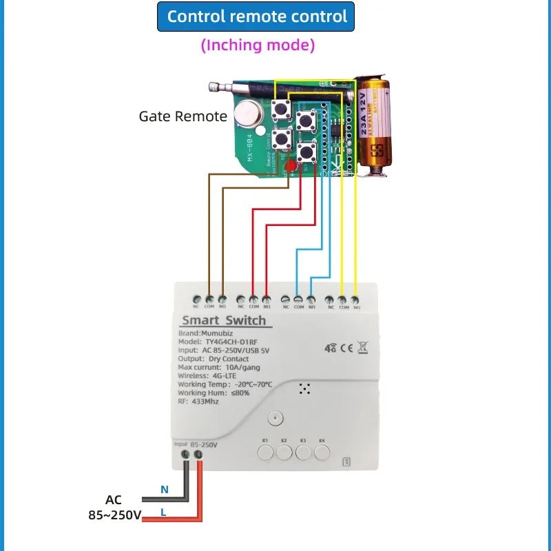 Mumubiz Smart 4G LTE Relay with RF 433Mhz Smart GSM Switch , Tuya Smart Life APP Wireless Control Work With Alexa Alice Google Assistant