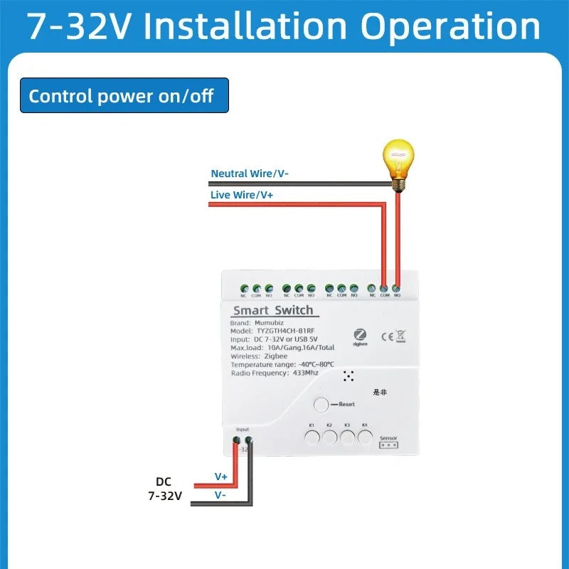 Mumubiz Tuya Zigbee 4 Gang Smart Switch with Temperature or Humidity Sensor Passive Dry Contact 32V 250V Switch Relay