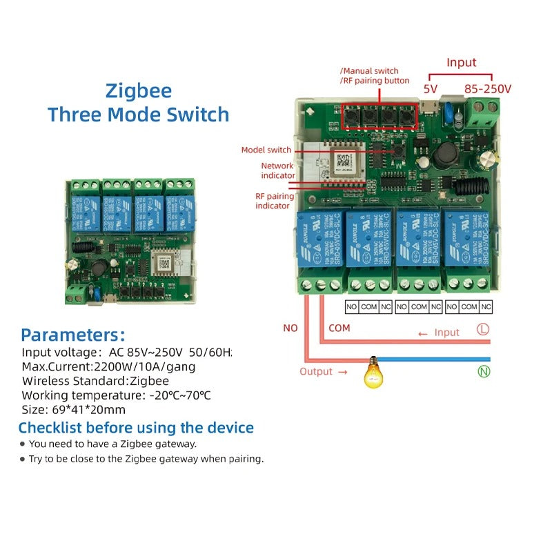 Mumubiz Smart Inching Zigbee3.0 220V Switch 1/2/4 Channel With Ding Rail Housing ,Tuya Smart Life APP,DIY Smart Switch Relay