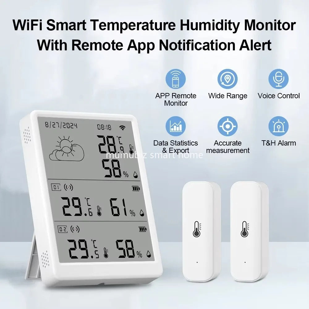 Tuya LCD Screen WIFI Weather Station Wireless Digital Indoor/Outdoor Forecast with 2 Sensors Hygrometer Humidity Temperature