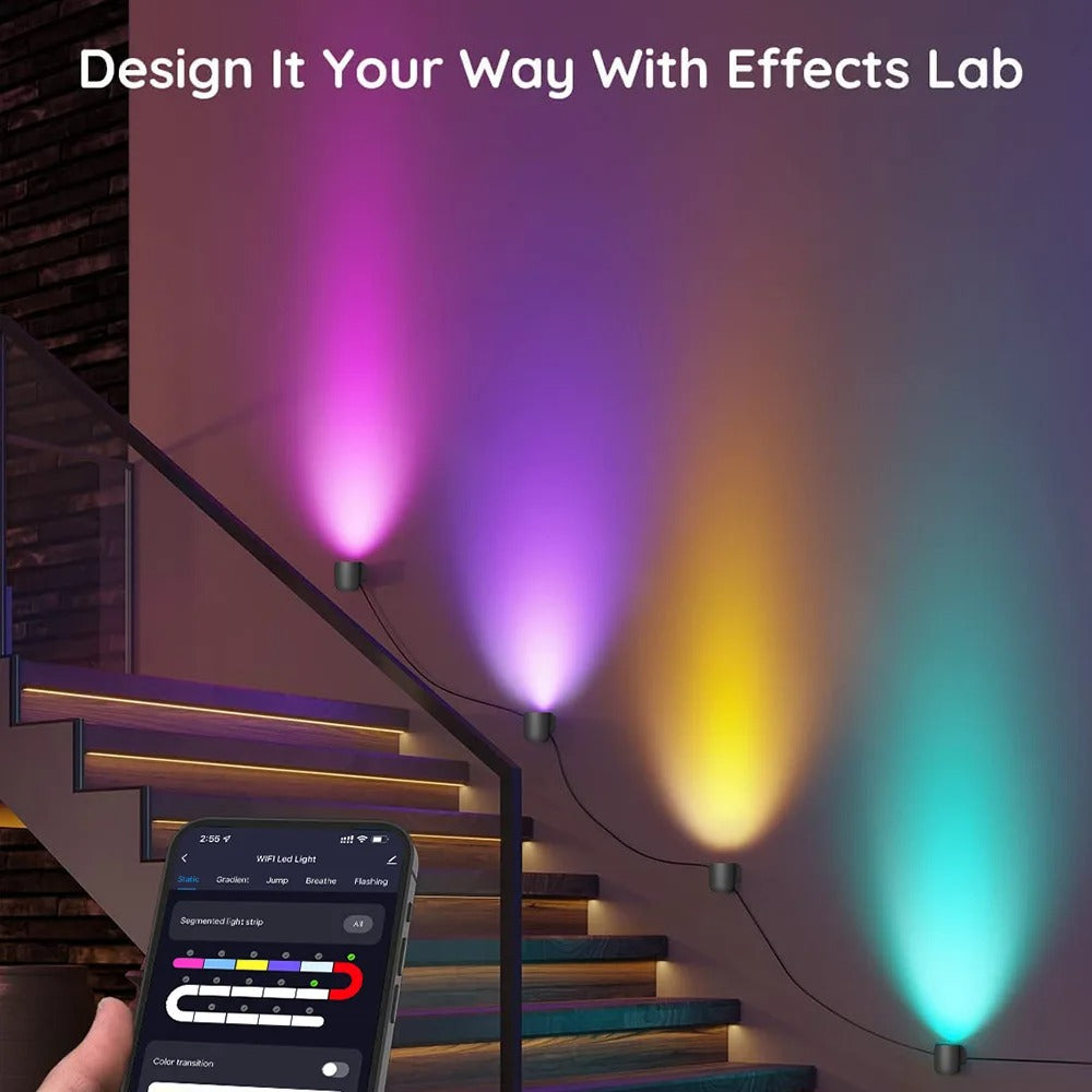 Tuya Smart RGBIC Wall Sconces WiFi Music Wall Ambient Lihgt for Stair APP Wireless Control Compatible with Alexa