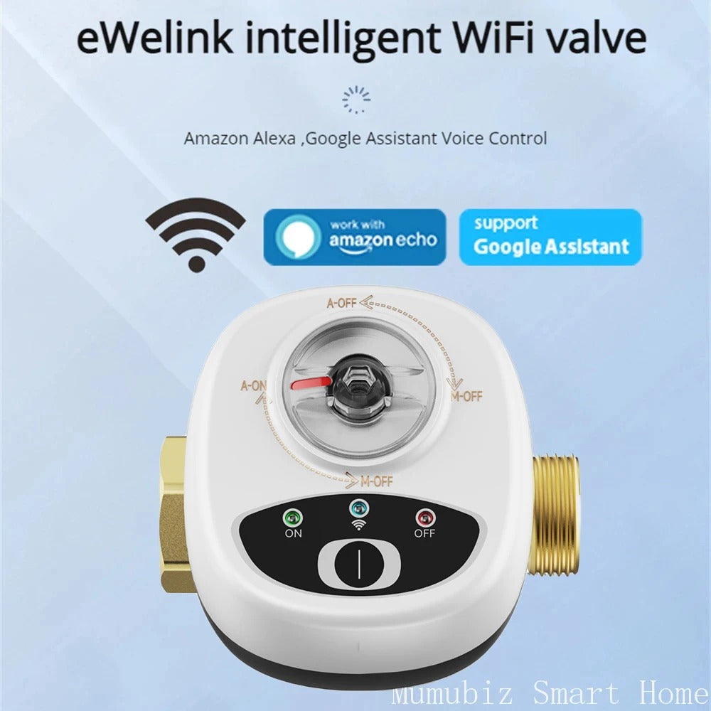 Mumubiz Smart WiFi Valve DN15 /DN20 /DN25 Smart Water / Gas Shutoff Automated Ball Valve eWelink APP Wireless Control Alexa Compatible