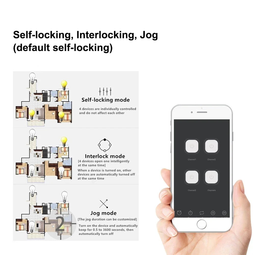 Mumubiz Smart DIY Switch 5V AC/DC 7-32V WiFi Relay Garage Door Opener ,1/2/4 Channel , eWelink APP