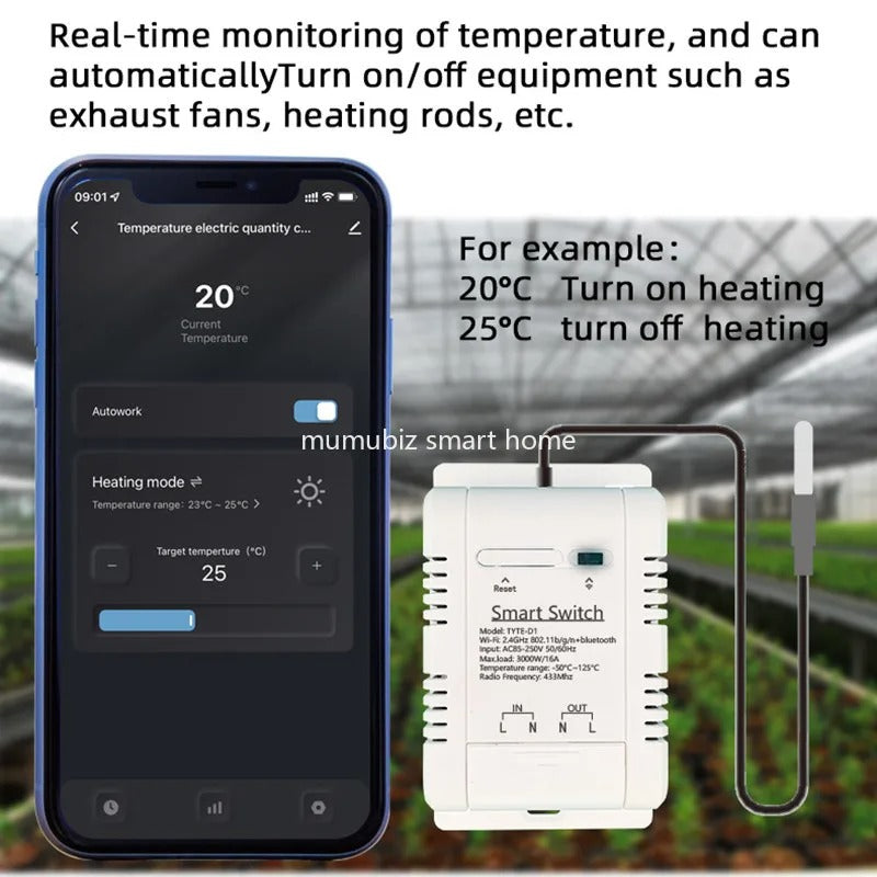 Mumubiz Tuya Smart Life WiFi Temperature Switches 16A Smart Thermostat Real-time Energy Comsuptiom Monitoring with RF433