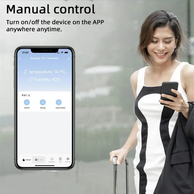 Mumubiz 85~250V WiFi Switch 1 Channel Relay Temperature Humidity Monitoring Thermostat Sensor Passive Dry Contact, Tuya Smart Life APP