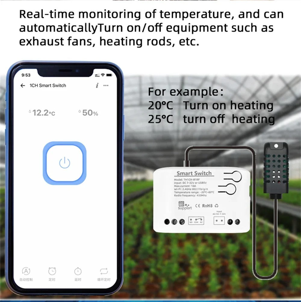 Mumubiz WiFi Temperature Humidity Switch 7-32V Passive Dry Contact Relay , eWelink APP