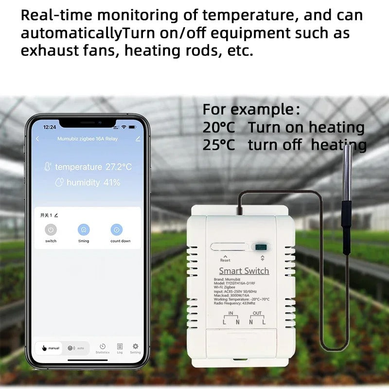 Mumubiz Tuya Zigbee Switch With Temperature Humidity Sensor ,Smart 16A 3000W Thermostat TH16 Data Monitoring
