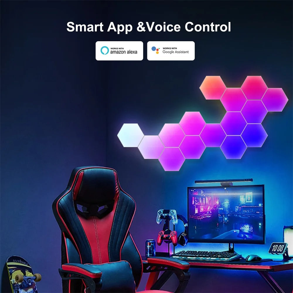 Tuya Smart RGB LED Wall Light Panels Rhythm Sync Work with Alexa, APP IR Remoter Control Smart Lighting