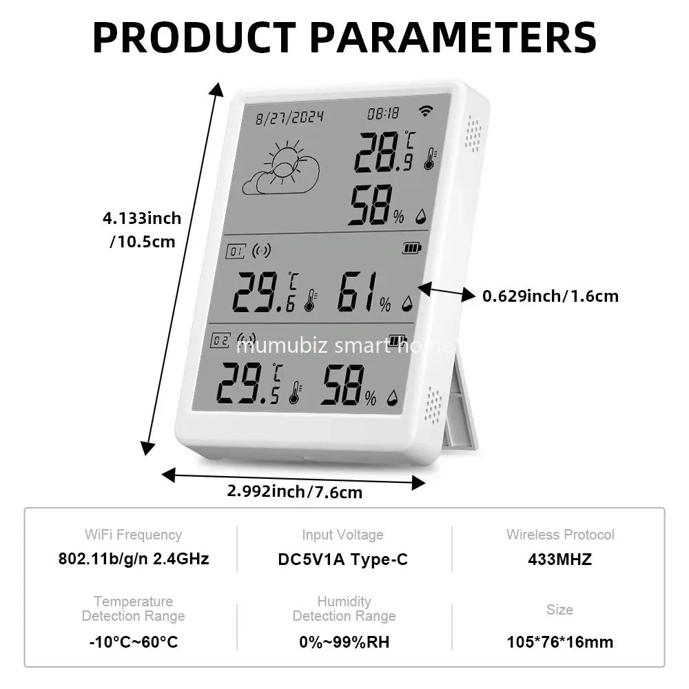 Tuya LCD Screen WIFI Weather Station Wireless Digital Indoor/Outdoor Forecast with 2 Sensors Hygrometer Humidity Temperature