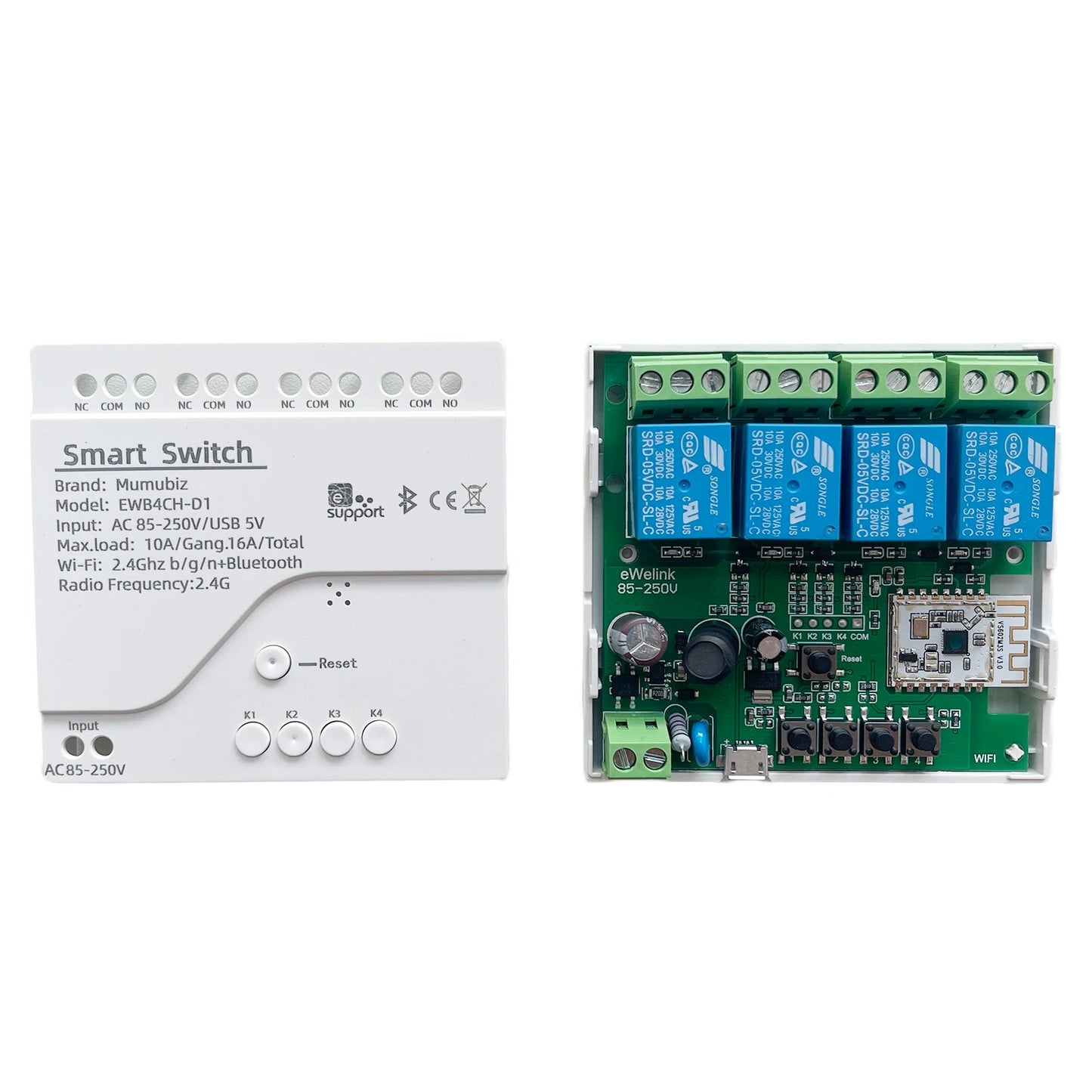 Mumubiz WiFi Smart 85-250V Relay, 1/2/4 Channel Remote Control Home Smart DIYSwitch ,eWelink APP