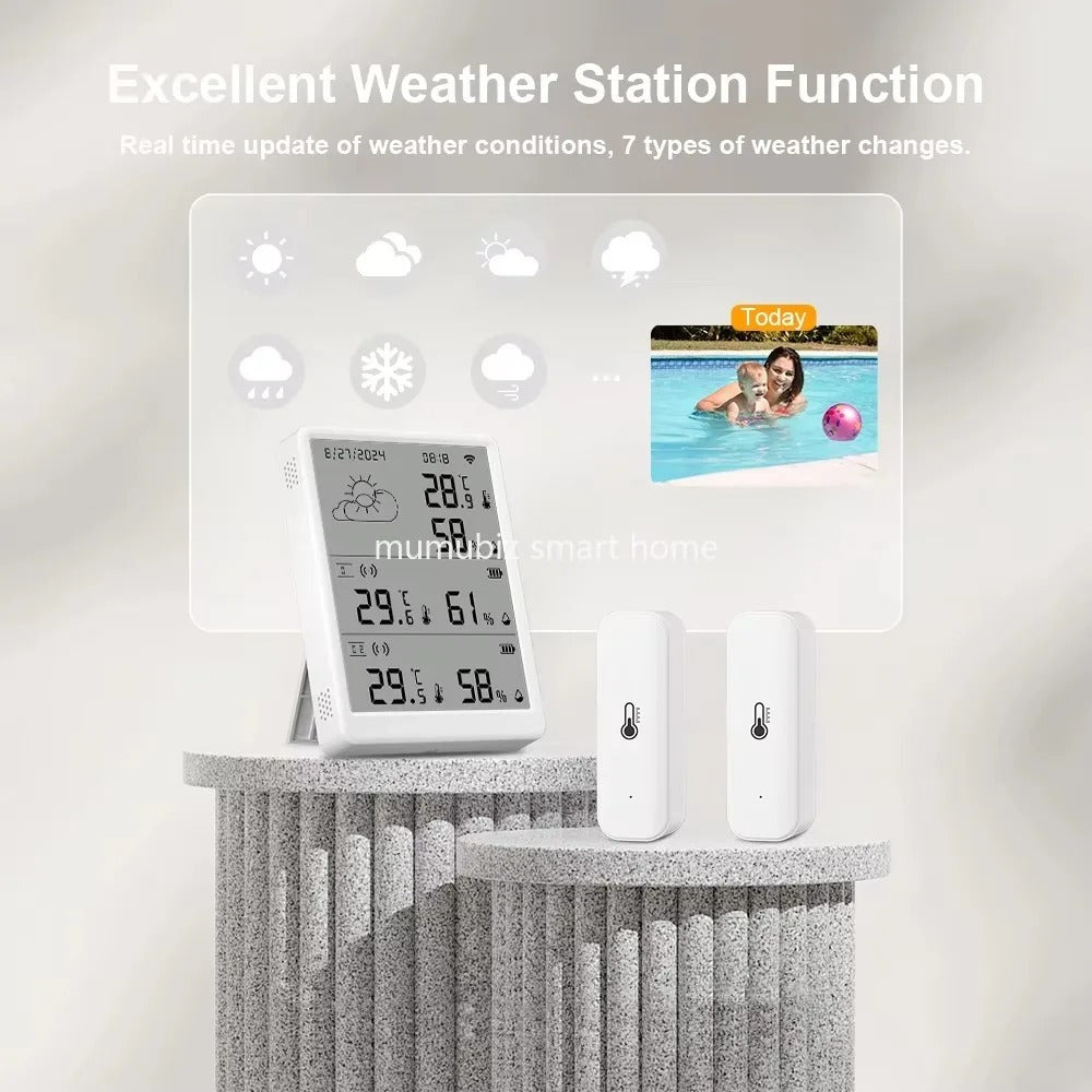 Tuya LCD Screen WIFI Weather Station Wireless Digital Indoor/Outdoor Forecast with 2 Sensors Hygrometer Humidity Temperature
