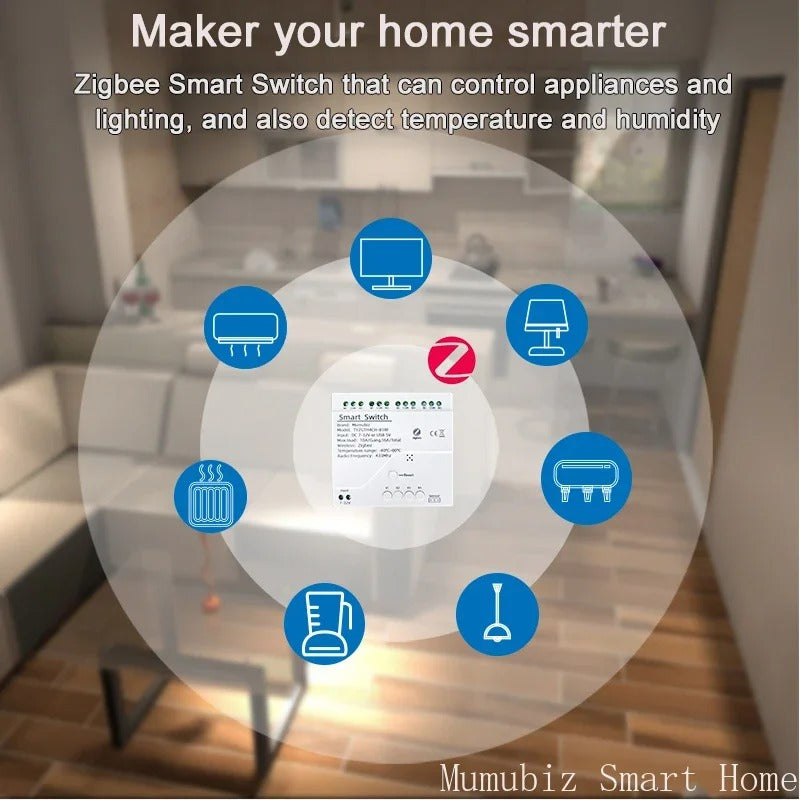 Mumubiz Tuya Zigbee 4 Gang Smart Switch with Temperature or Humidity Sensor Passive Dry Contact 32V 250V Switch Relay